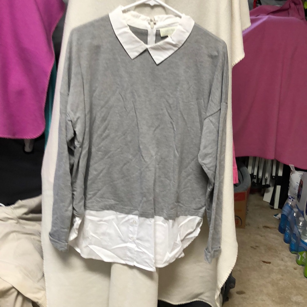 Forever 21 grey sweatshirt over white shirt